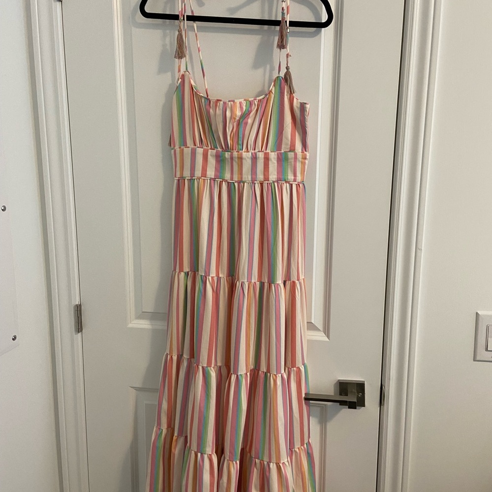 Chicwish rainbow ruffle maxi dress, brand new in size small